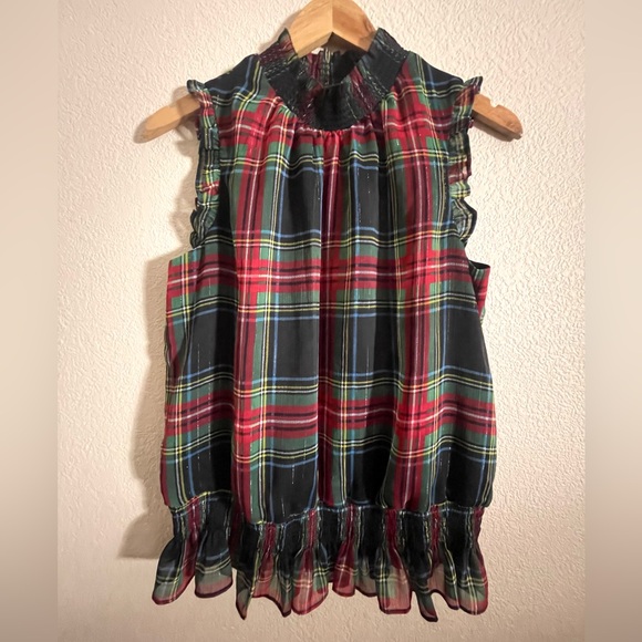 J Crew tartan plaid Sleeveless Mockneck Top size 6 T - Picture 2 of 11
